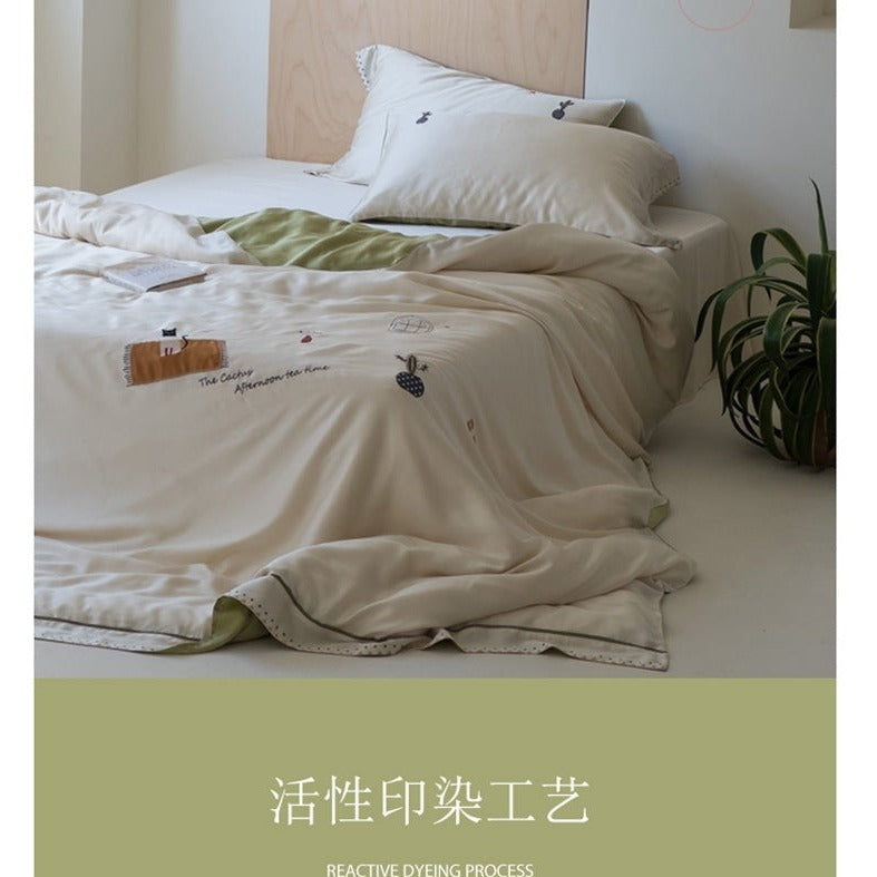 「四件套」80支天丝时尚刺绣·下午茶-松绿