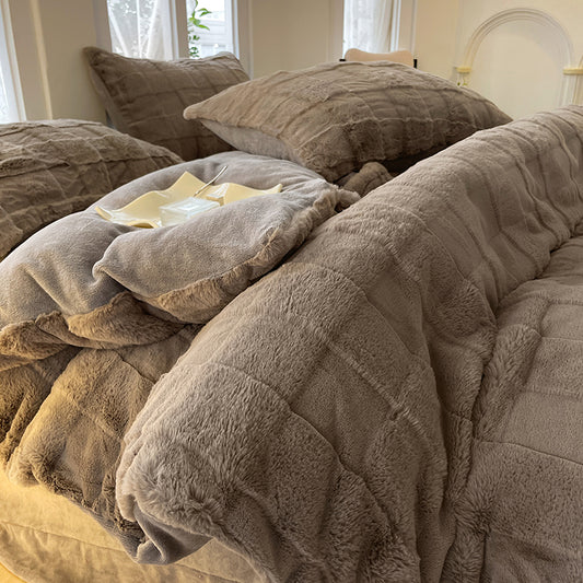 「四件套」 2023新款加厚立体方格兔毛绒保暖